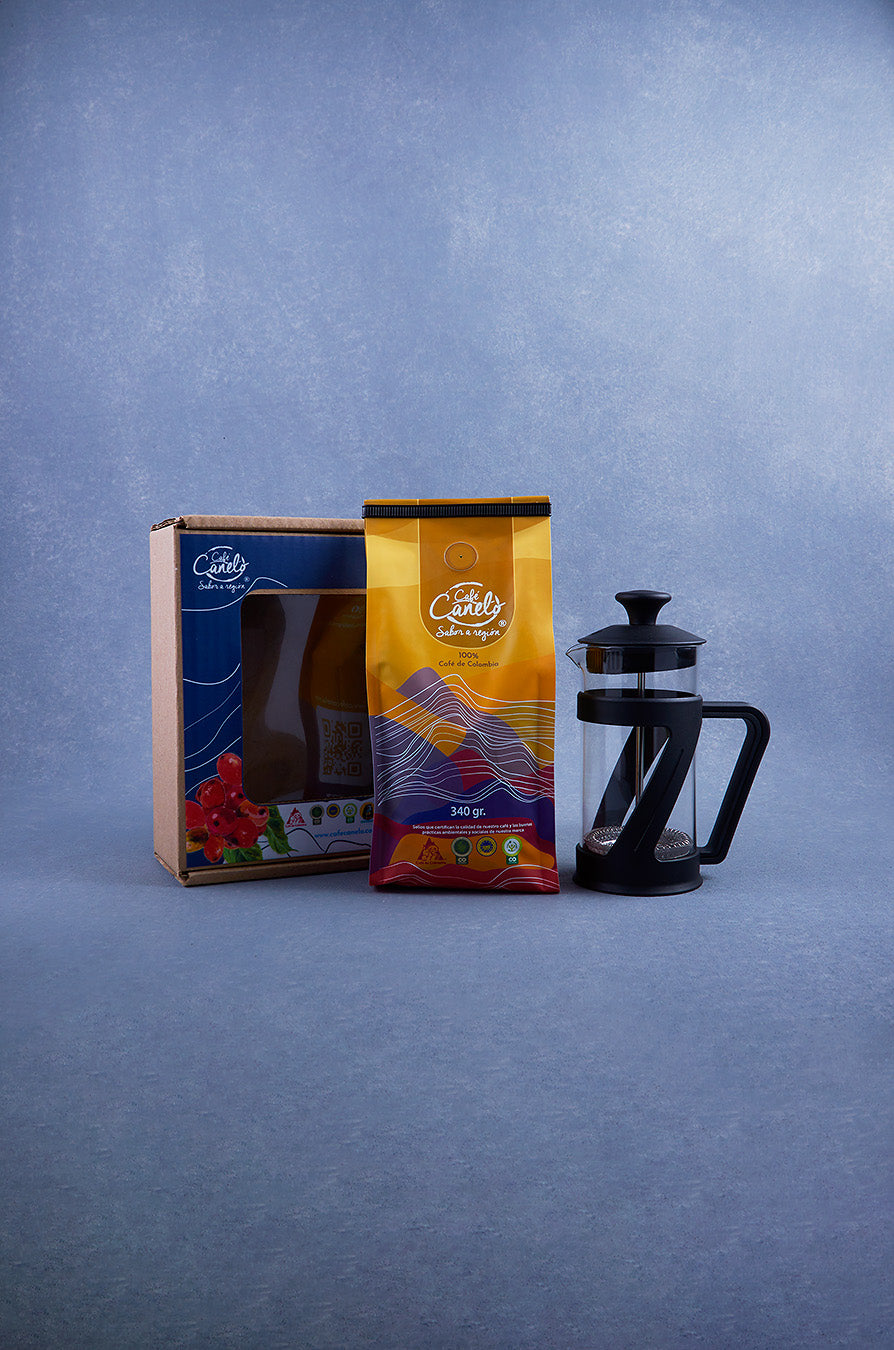Kit Prensa Francesa Plástica + Café Tradicional 340gr