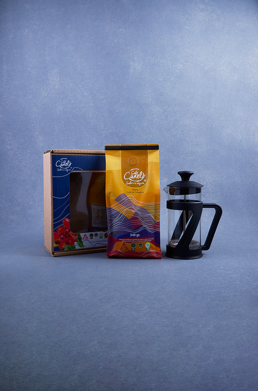 Kit Prensa Francesa Plástica + Café Tradicional 340gr