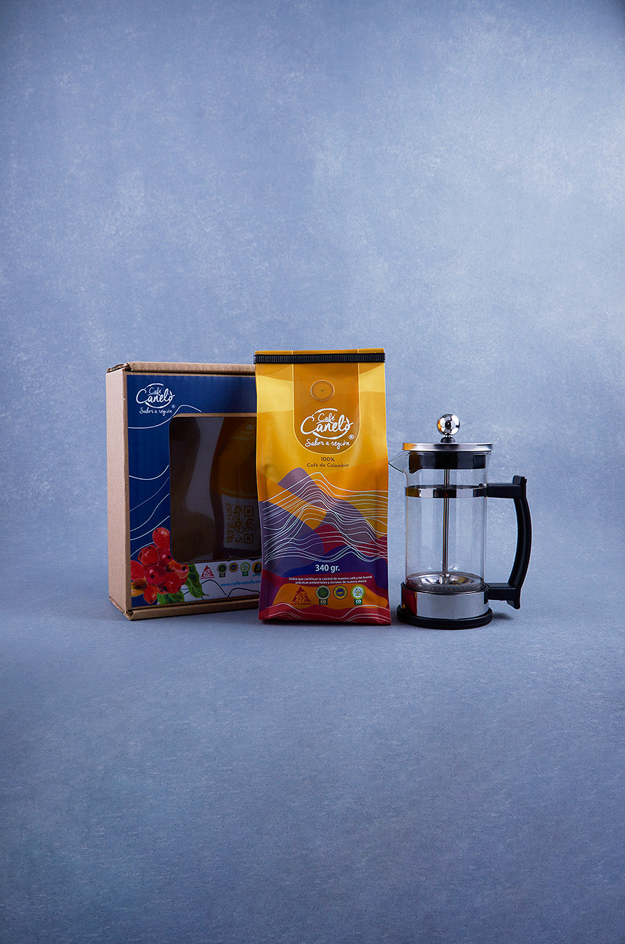 Kit Prensa Francesa Metálica + Café Tradicional 340gr